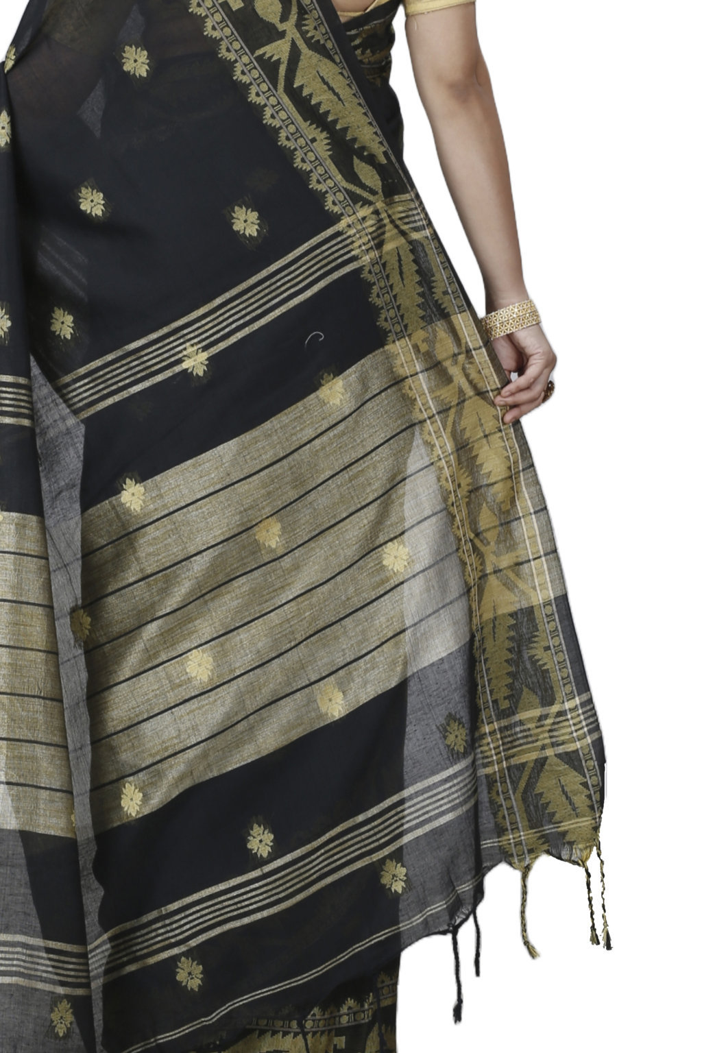 Black Pure Cotton Tuma Hand Loom Saree (1193)